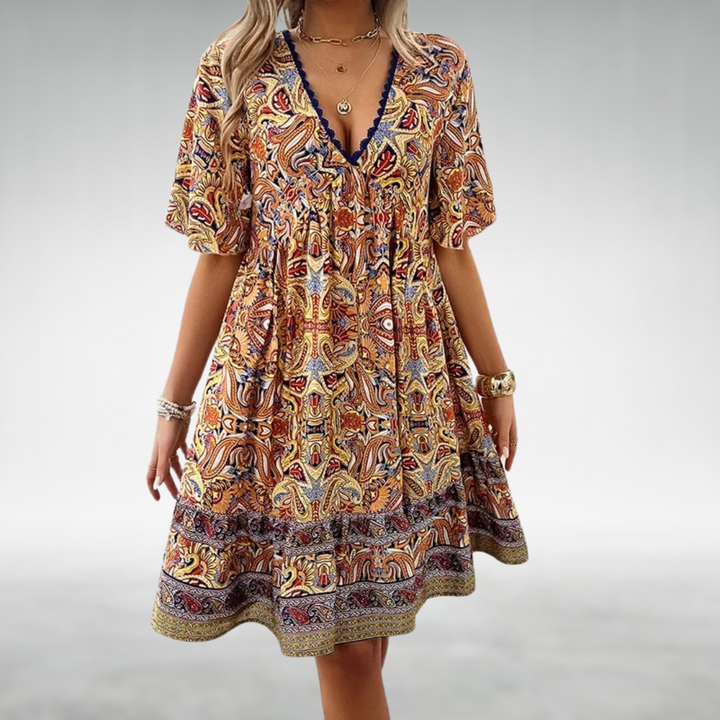 Women's Boho Dress with Floral Print | V-neck