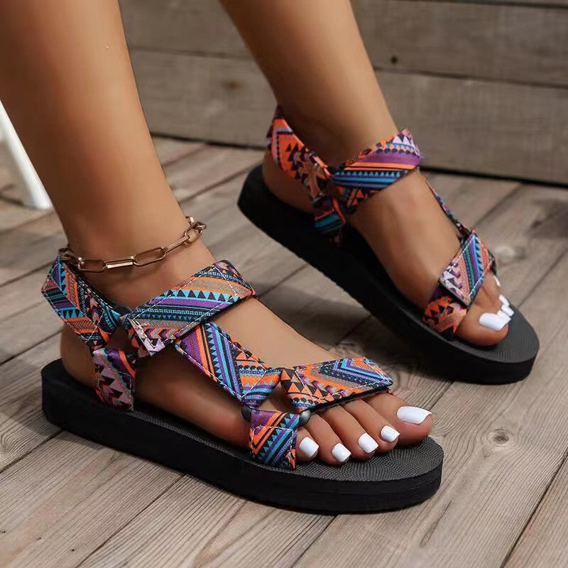 Women's Boho Printed Open Toe Sandals | Adjustable Straps
