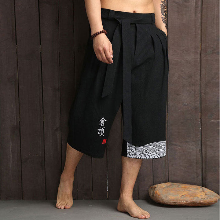 Men’s Wide-leg Cropped Hakama-style Short | Tie Waist