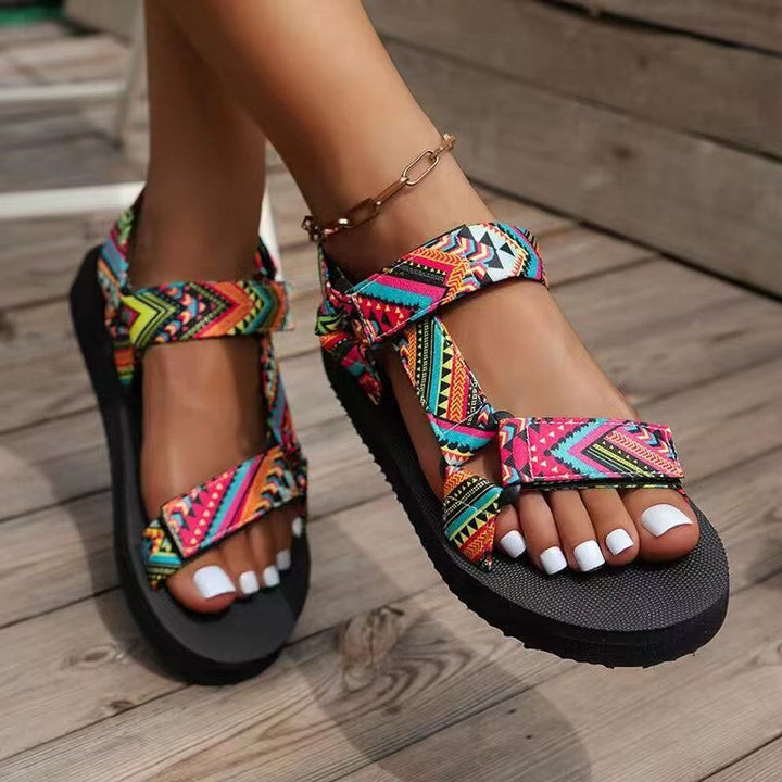 Women's Boho Printed Open Toe Sandals | Adjustable Straps