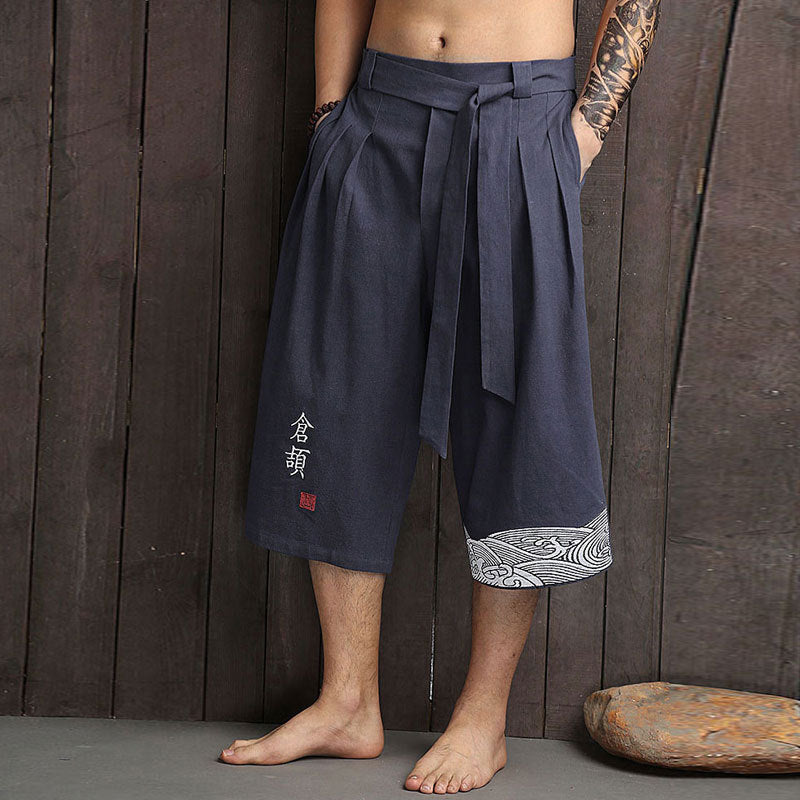 Men’s Wide-leg Cropped Hakama-style Short | Tie Waist