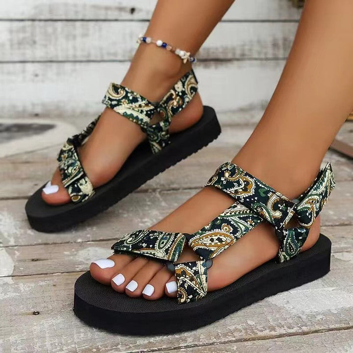 Women's Boho Printed Open Toe Sandals | Adjustable Straps