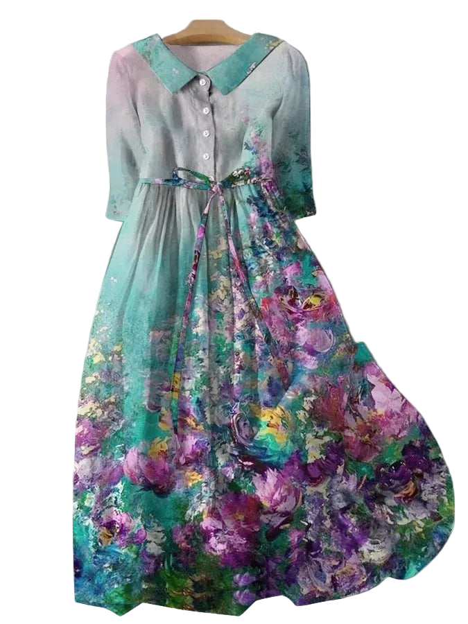 Women's 3/4 Sleeves Floral Design Dress | Midi