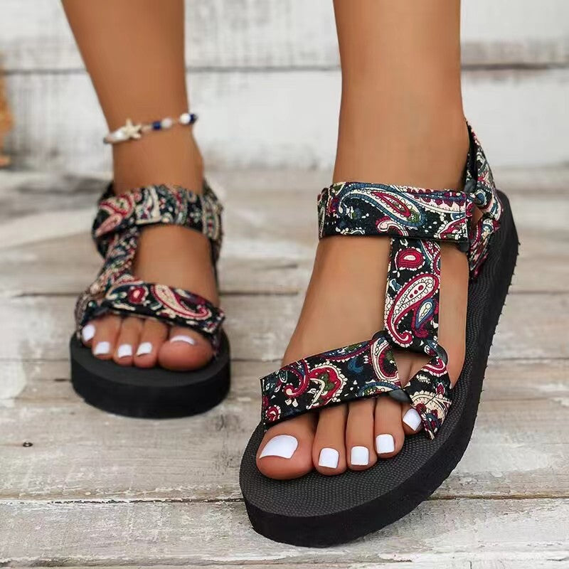 Women's Boho Printed Open Toe Sandals | Adjustable Straps