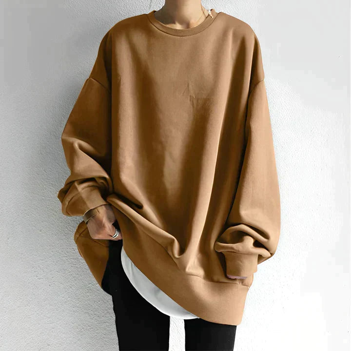 Women's Oversized Round Neck Plain Sweater | Long Sleeve