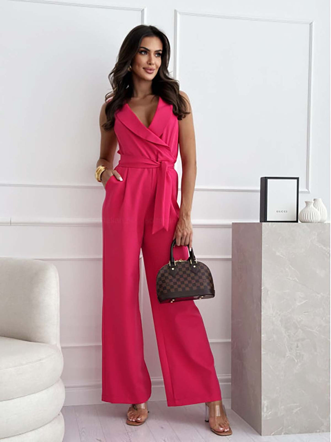 Women's Formal V Neck Jumpsuit | Wide Leg