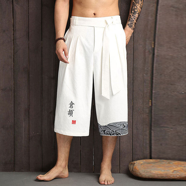 Men’s Wide-leg Cropped Hakama-style Short | Tie Waist