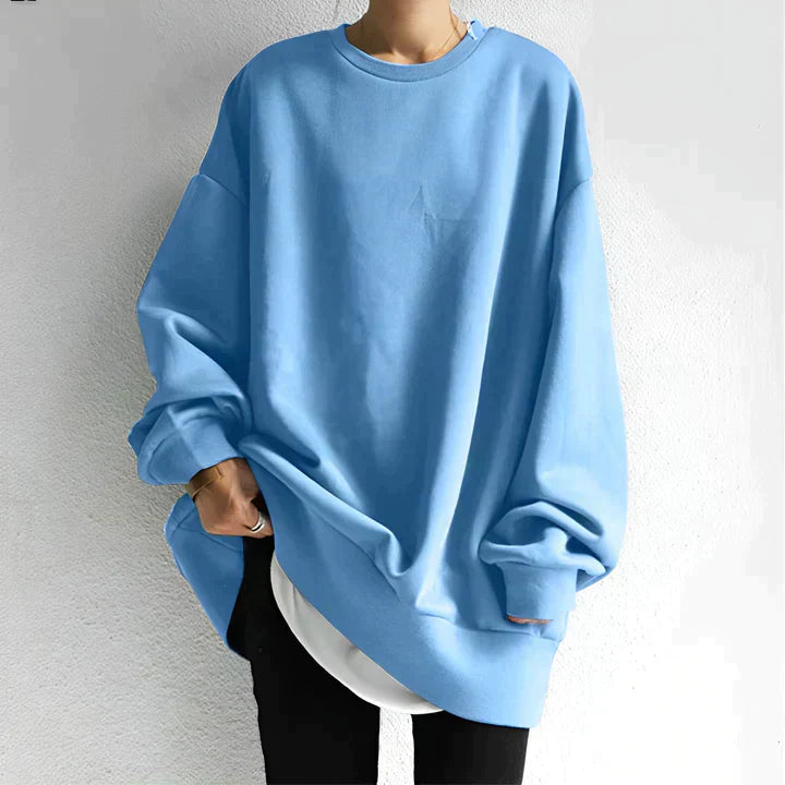 Women's Oversized Round Neck Plain Sweater | Long Sleeve