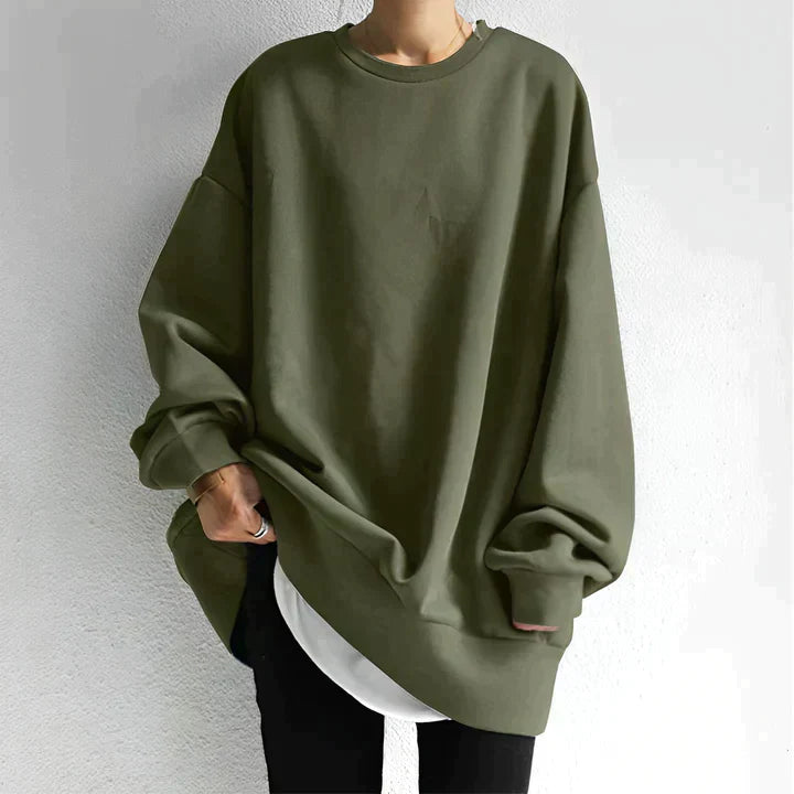 Women's Oversized Round Neck Plain Sweater | Long Sleeve