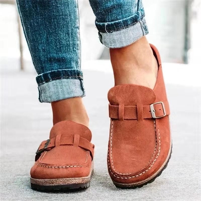 Women's Round Toe Buckle Strap Flat Loafers | Slip On