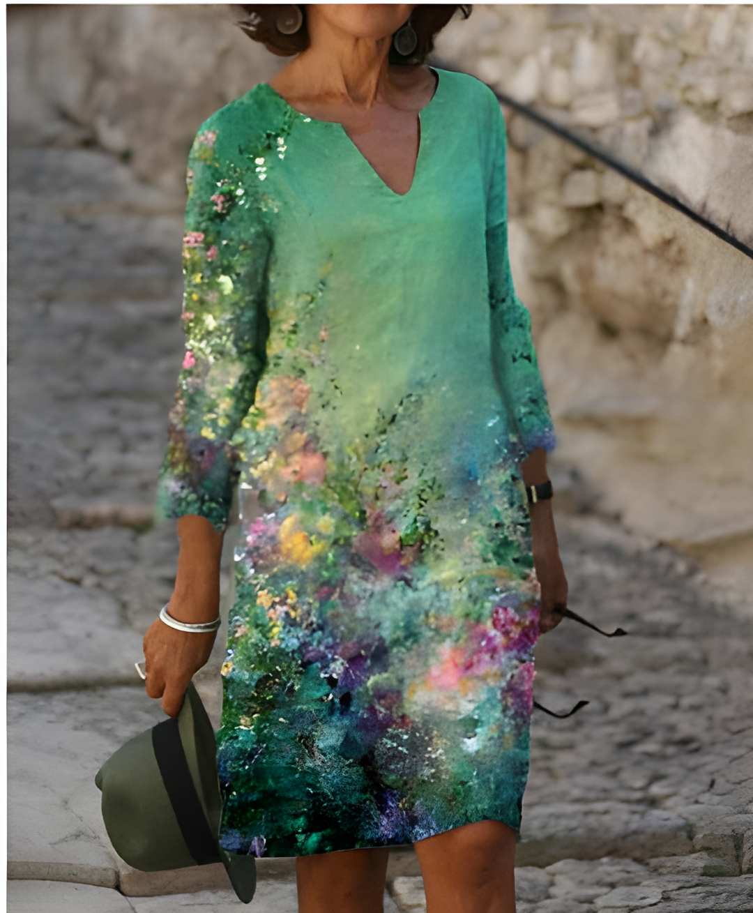 Women's Printed 3/4 Sleeve V-Neck Summer Dress | Mini