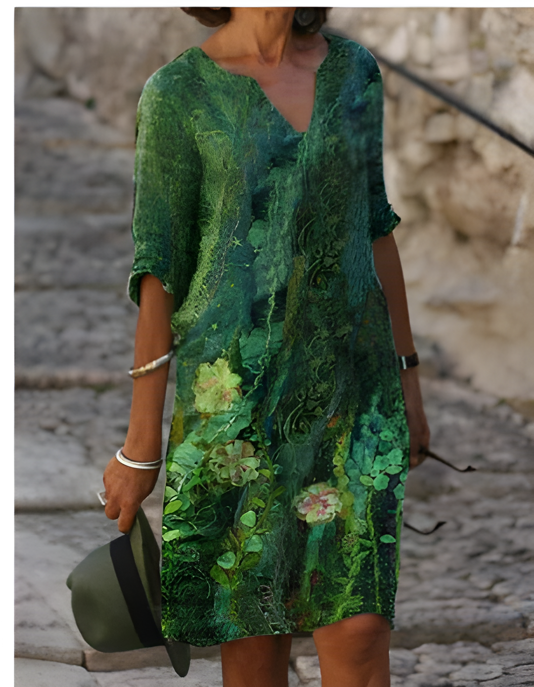 Women's Printed 3/4 Sleeve V-Neck Summer Dress | Mini