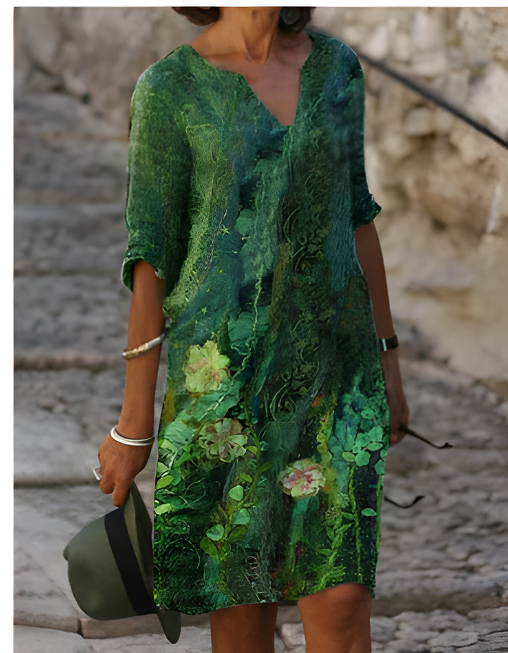 Women's Printed 3/4 Sleeve V-Neck Summer Dress | Mini