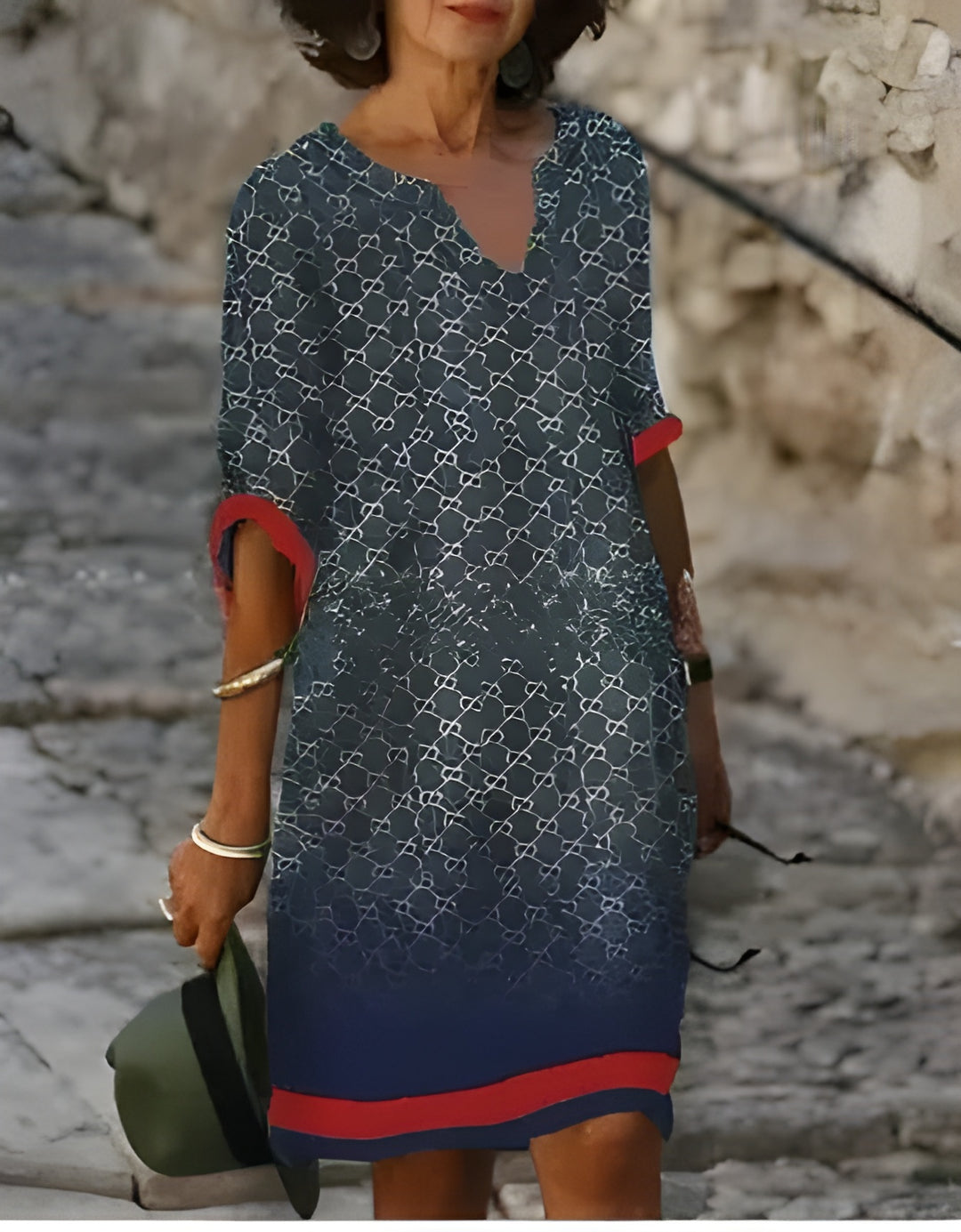 Women's Printed 3/4 Sleeve V-Neck Summer Dress | Mini