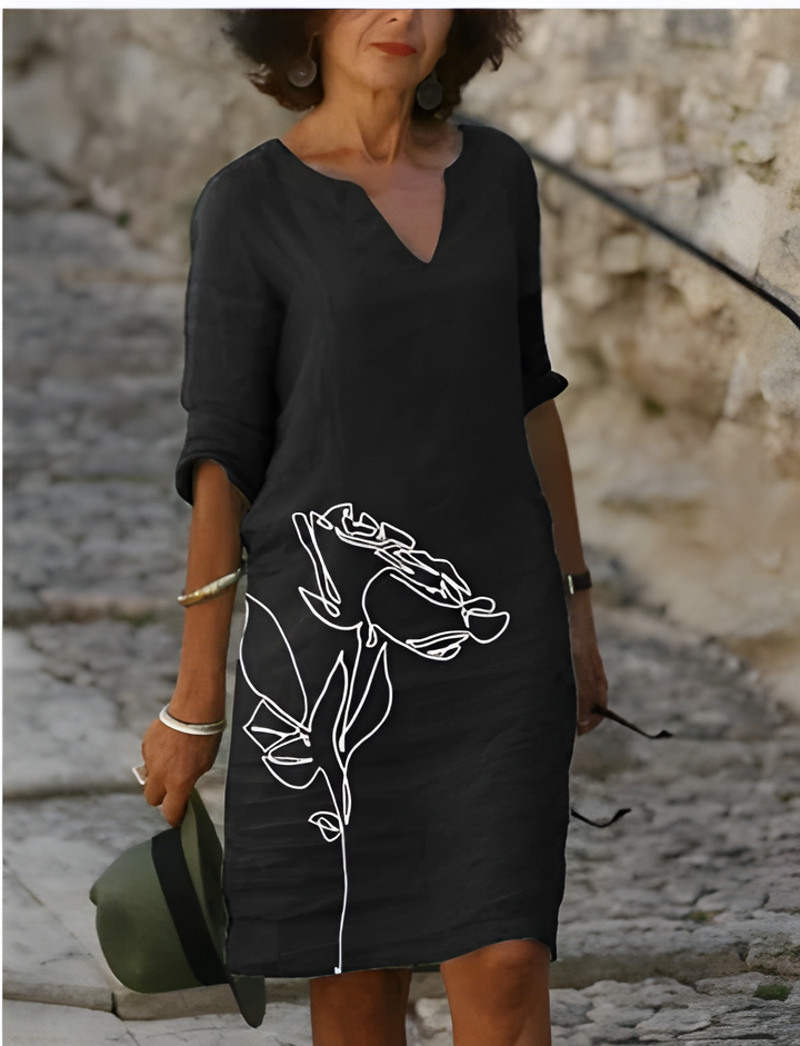 Women's Printed 3/4 Sleeve V-Neck Summer Dress | Mini