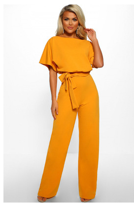 Women's Casual Batwing Sleeve Boat Neck Jumpsuit | with Tie Waist