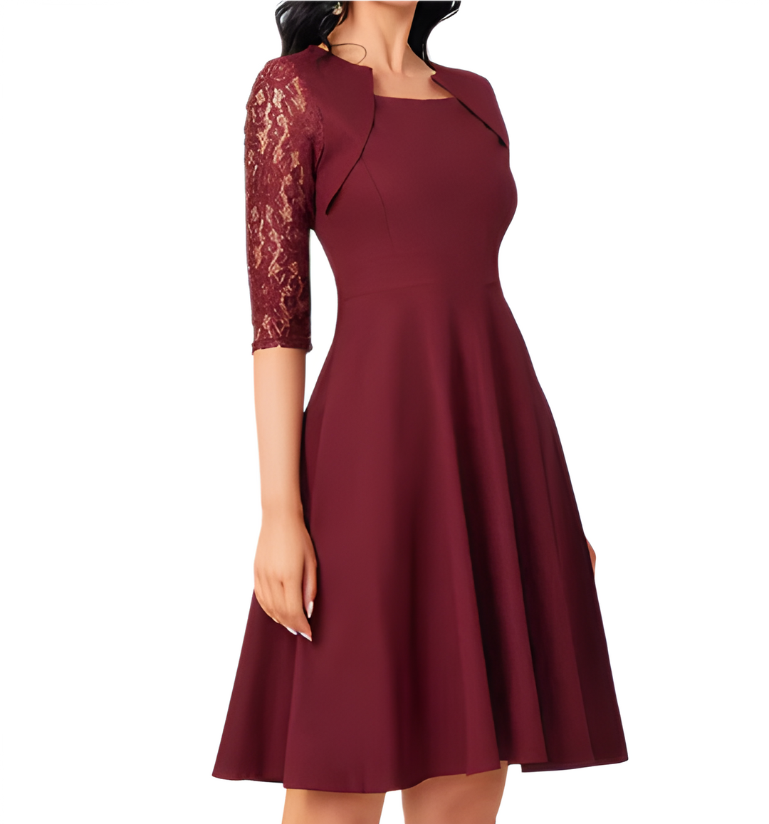 Women's Classic Round Neck Midi Evening Dress | Long Sleeve