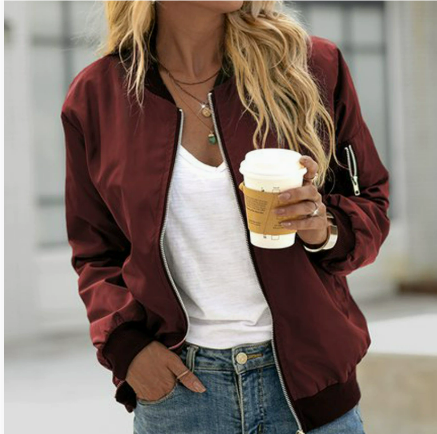 Women's Round Neck Zip Up Bomber Jacket | Classic