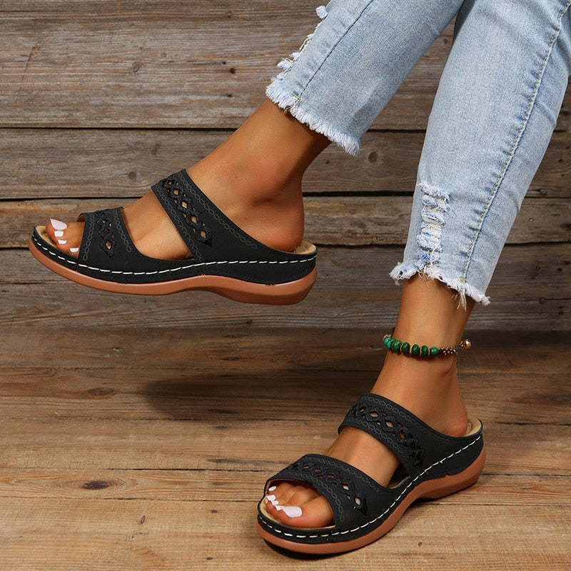 Women's Slip On Double Strap Sandals | Open Toe