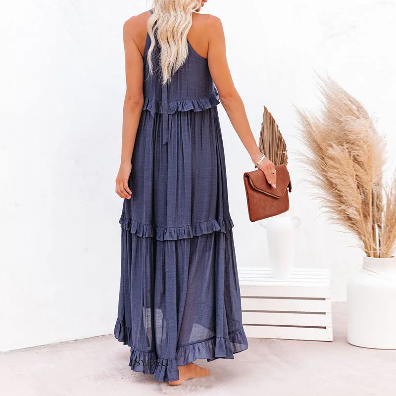 Women's Halter Summer Dress with Ruffles | Maxi