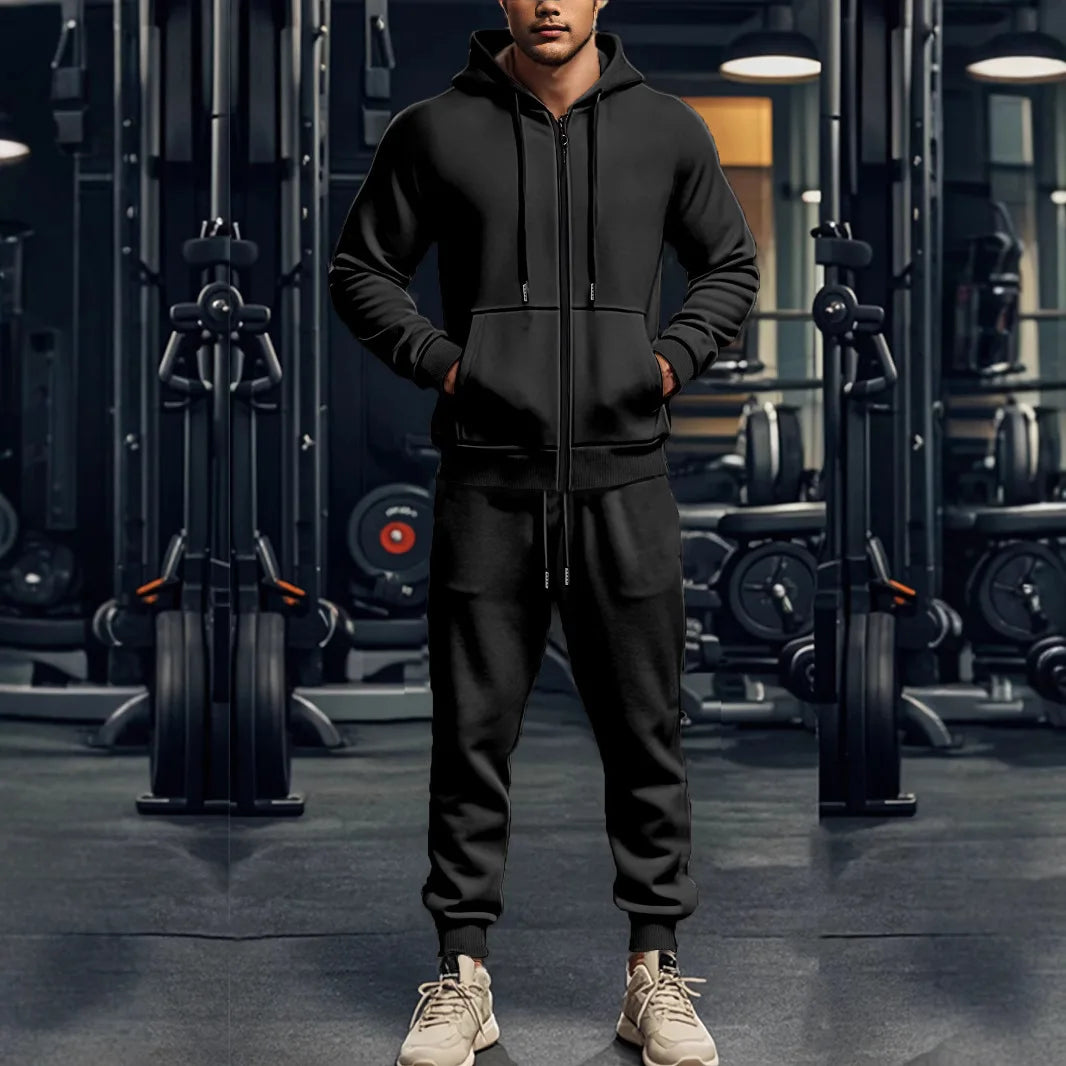 Men’s Zip-Up Hoodie Tracksuit Set | Kangaroo Pocket