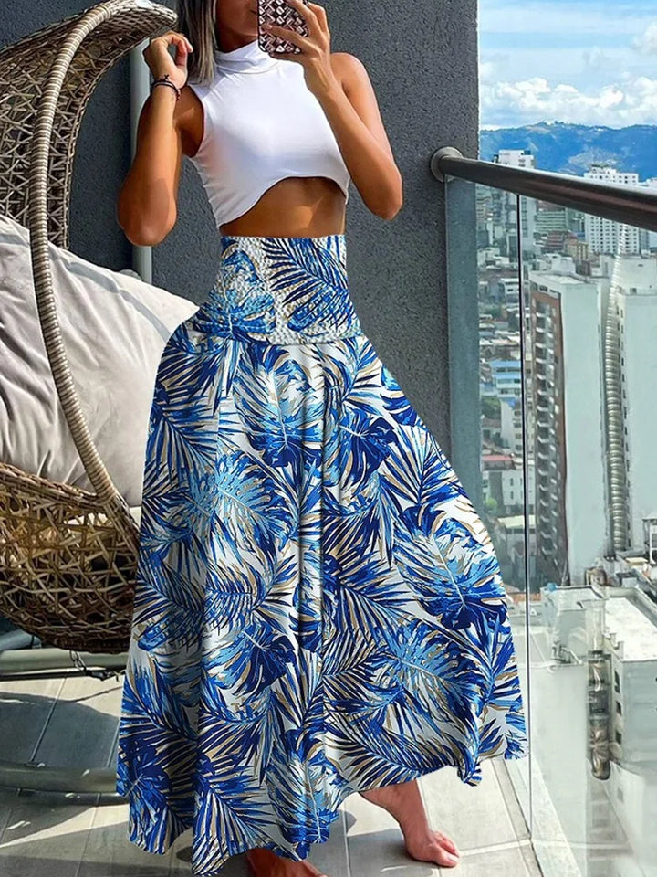 Women's Tropical Leaf Print A-Line Summer Skirt | Maxi