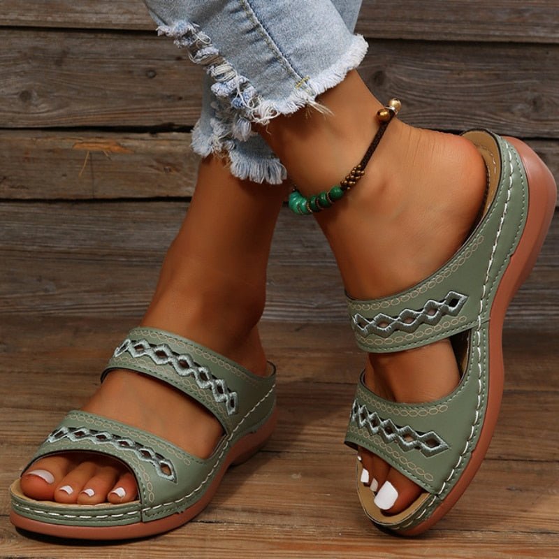 Women's Slip On Double Strap Sandals | Open Toe
