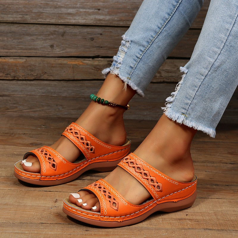 Women's Slip On Double Strap Sandals | Open Toe