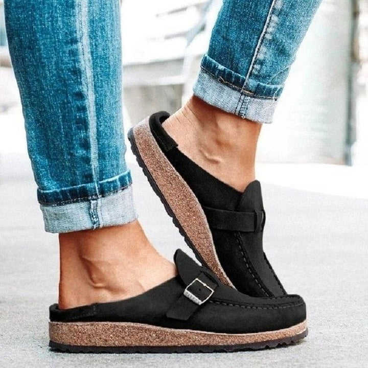 Women's Round Toe Buckle Strap Flat Loafers | Slip On