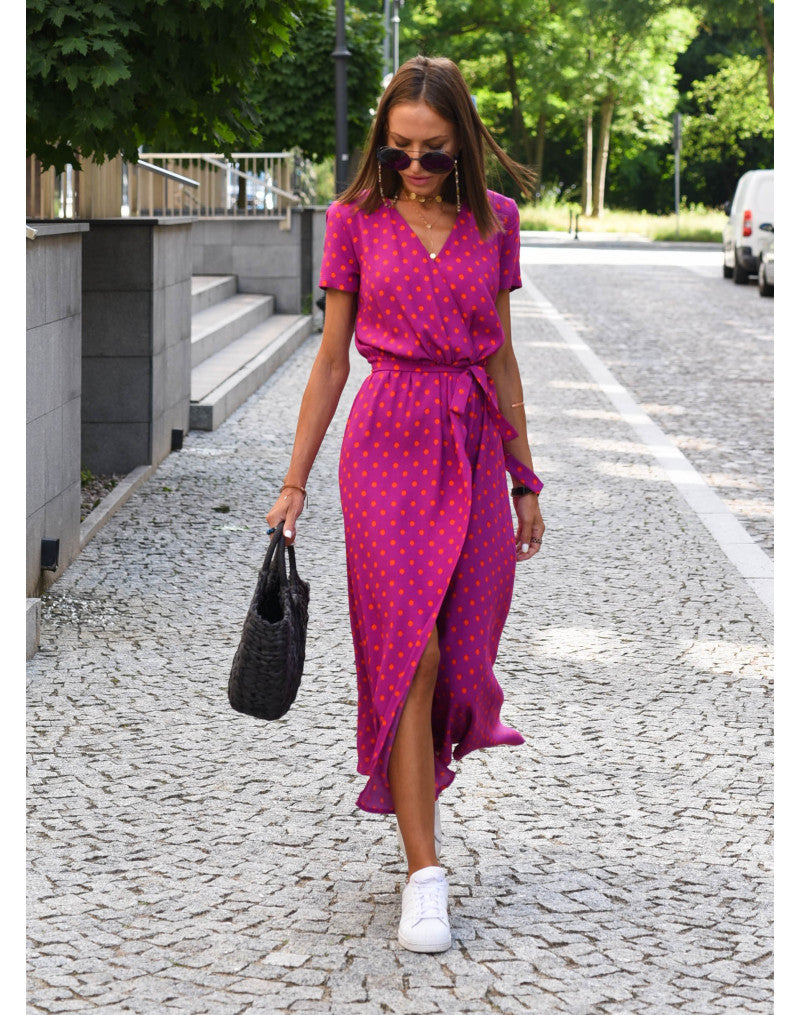 Women's Summer Vibrant Short Sleeve Wrap Maxi Dress | V-Neck