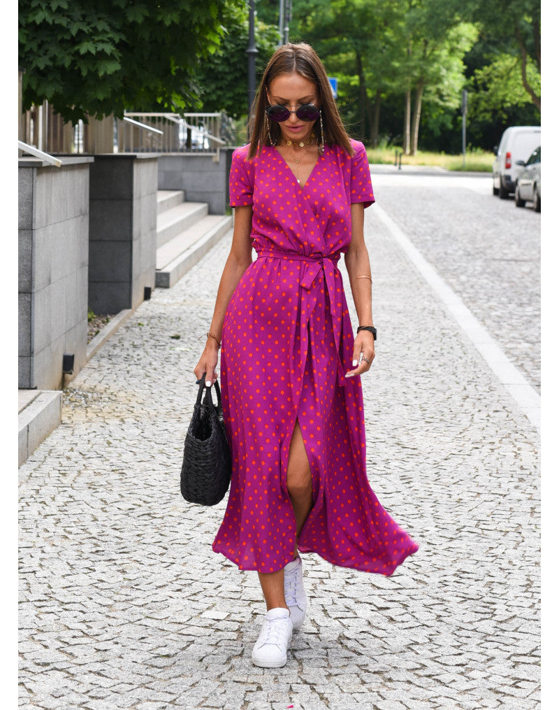 Women's Summer Vibrant Short Sleeve Wrap Maxi Dress | V-Neck