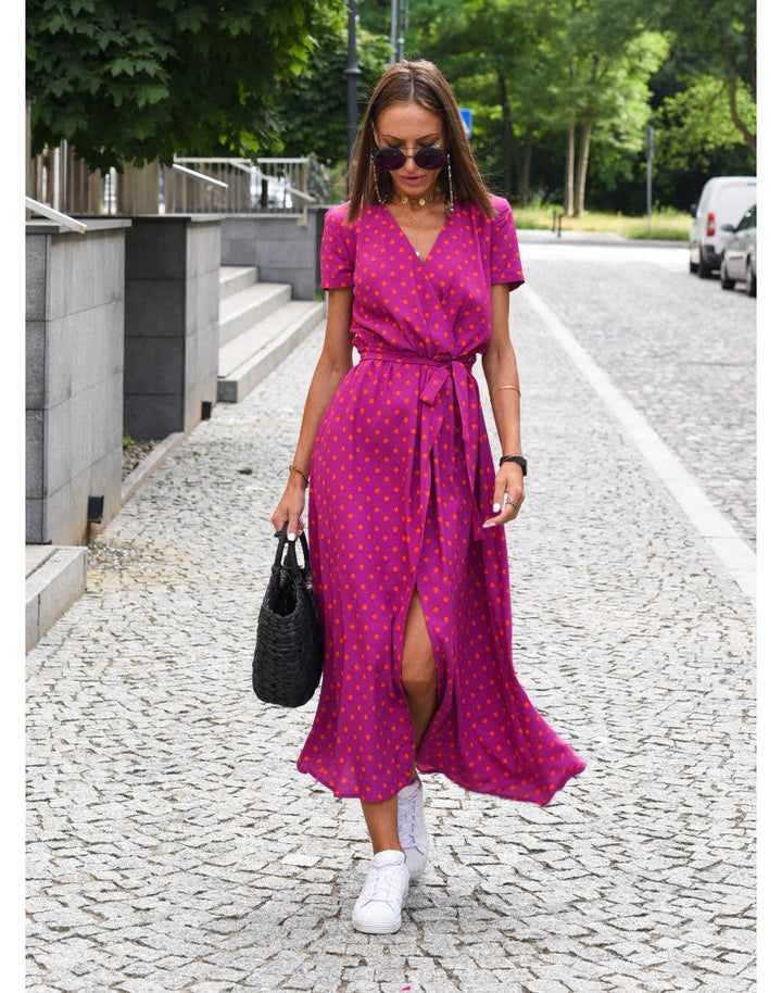Women's Summer Vibrant Short Sleeve Wrap Maxi Dress | V-Neck