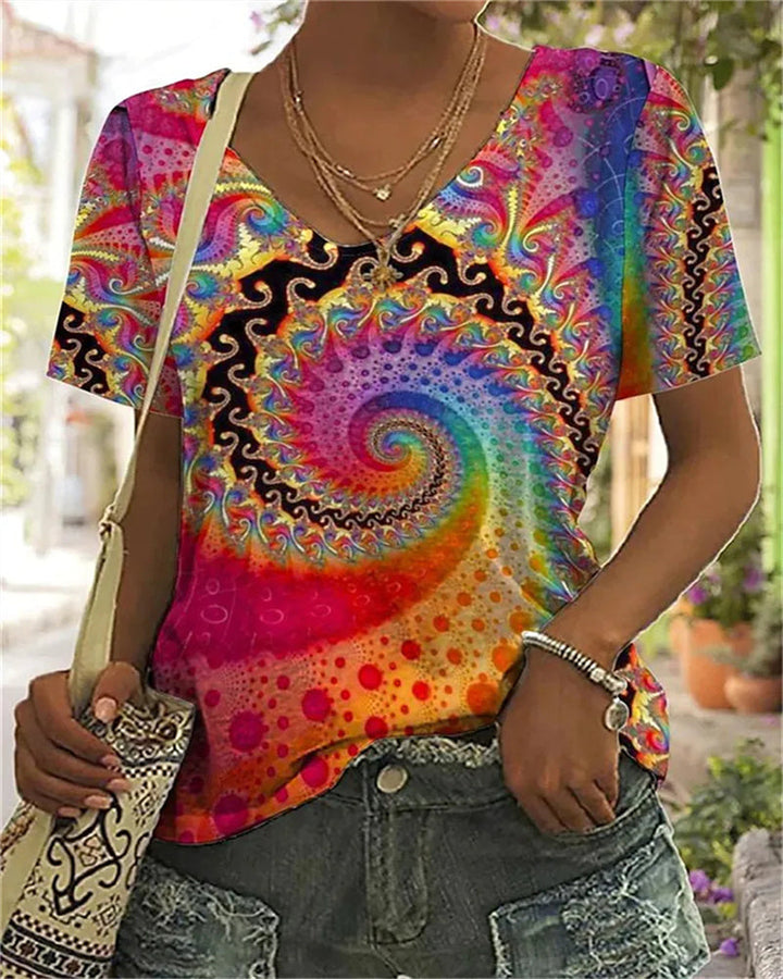 Women's Colorful V-Neck Summer Top | Short Sleeve