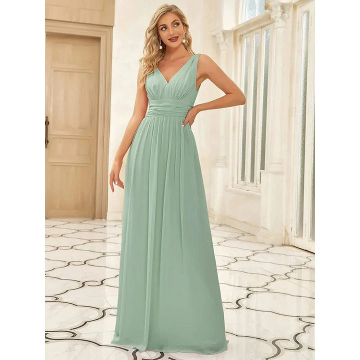 Women's V Neck Sleeveless Evening Dress | Maxi