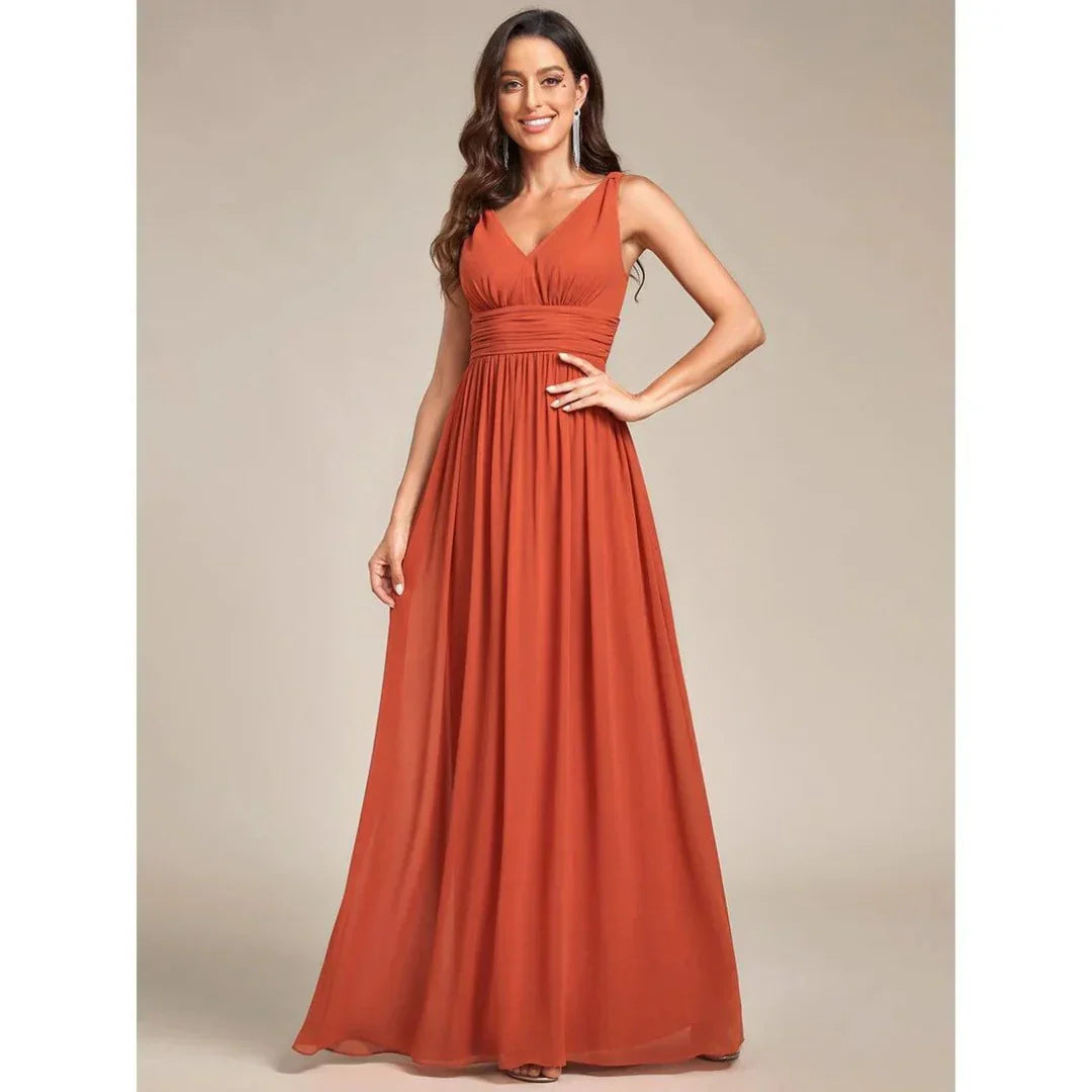 Women's V Neck Sleeveless Evening Dress | Maxi