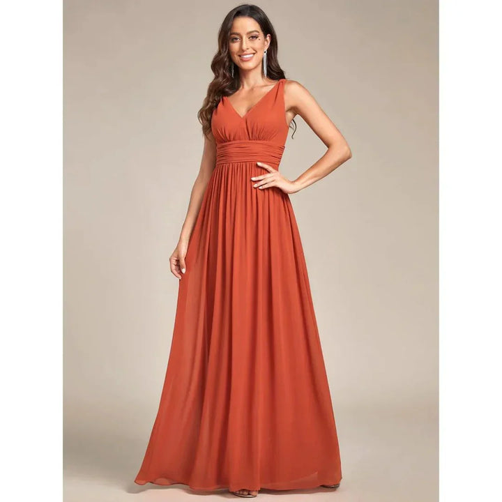 Women's V Neck Sleeveless Evening Dress | Maxi
