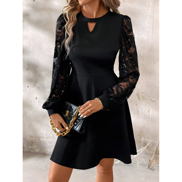 Women's Classic Round Neck Midi Evening Dress | Long Sleeve
