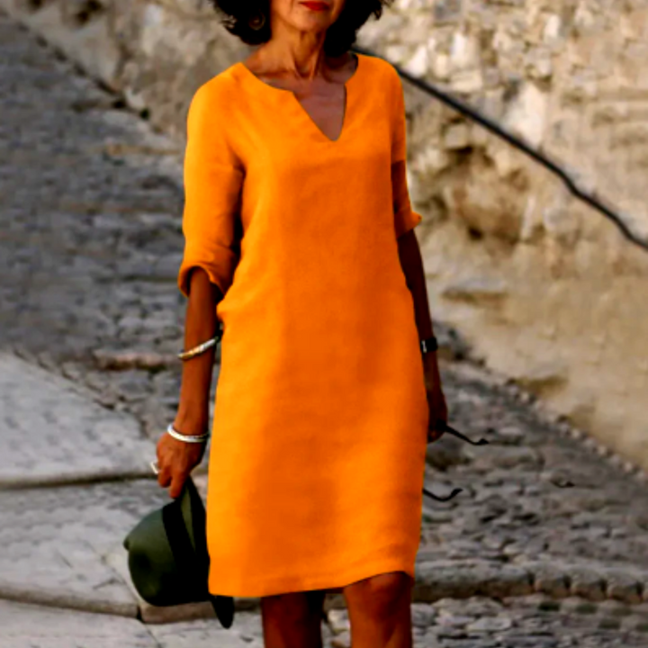 Women's V Neck Summer Dress with 3/4 Sleeves | Mini