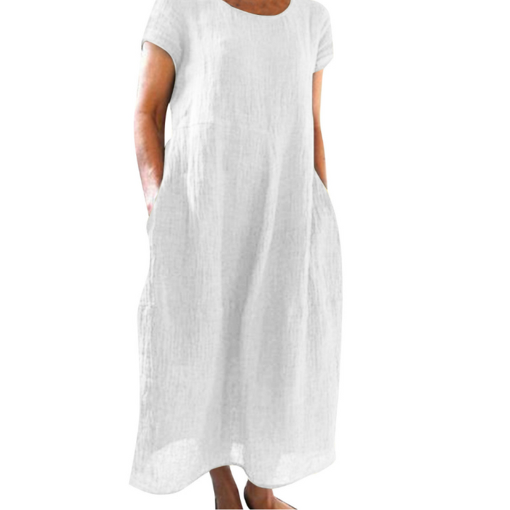 Women's A Line Round Neck with Short Sleeve Dress | Midi