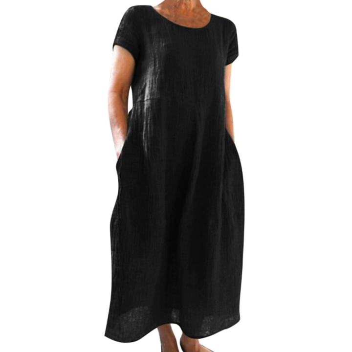 Women's A Line Round Neck with Short Sleeve Dress | Midi
