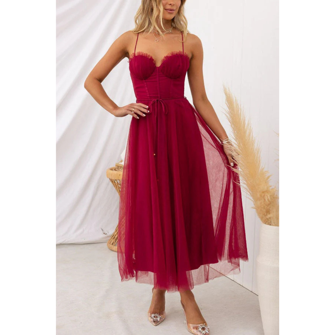 Women's Sleeveless Wedding Guest Midi Dress | Sweetheart Neckline
