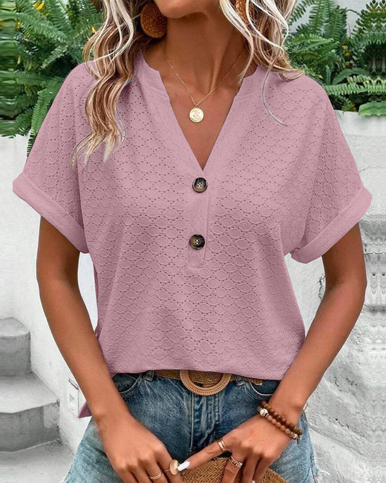 Women's Casual V-Neck Top | Short Sleeve