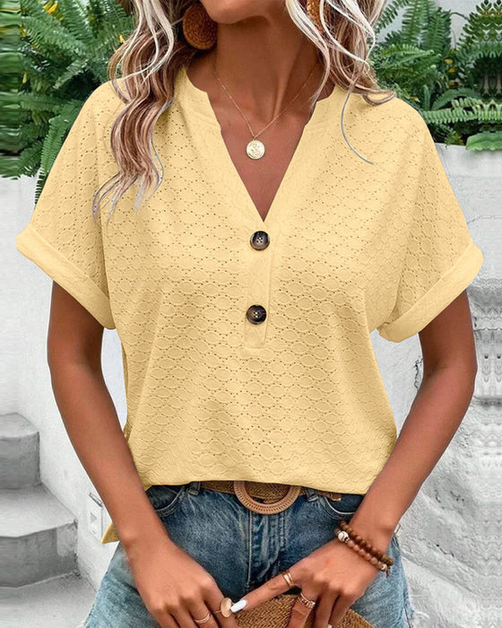 Women's Casual V-Neck Top | Short Sleeve