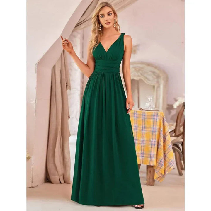 Women's V Neck Sleeveless Evening Dress | Maxi