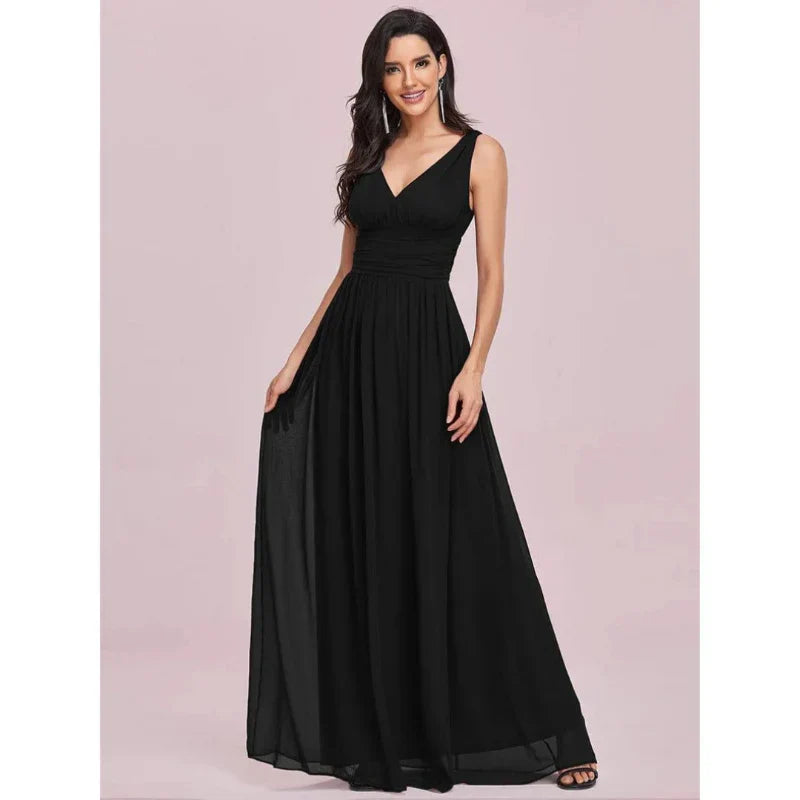 Women's V Neck Sleeveless Evening Dress | Maxi