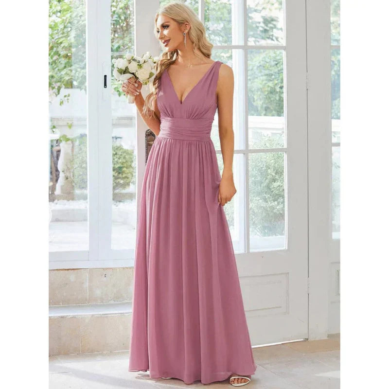 Women's V Neck Sleeveless Evening Dress | Maxi