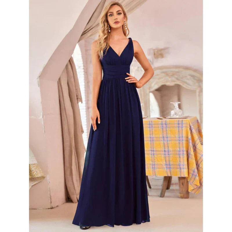 Women's V Neck Sleeveless Evening Dress | Maxi