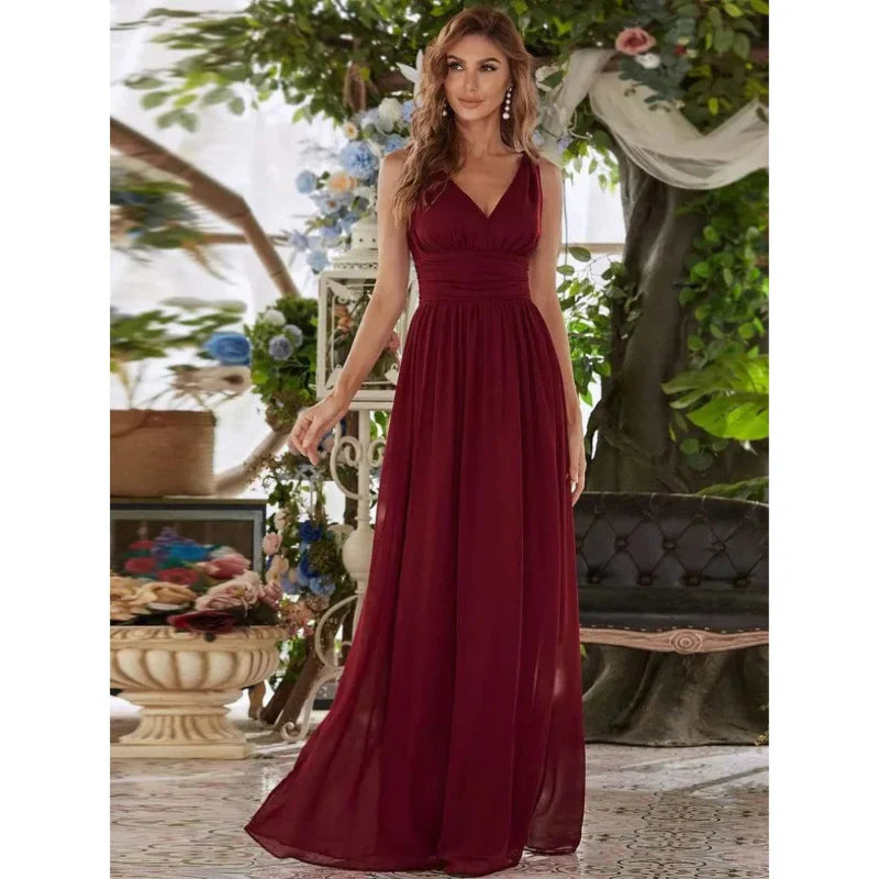 Women's V Neck Sleeveless Evening Dress | Maxi