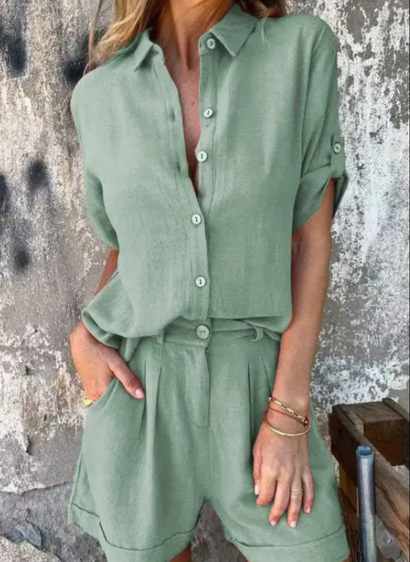 Women's Button Front Shirt and Shorts Set | Casual