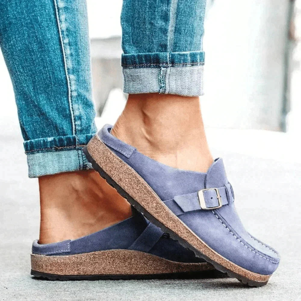 Women's Round Toe Buckle Strap Flat Loafers | Slip On